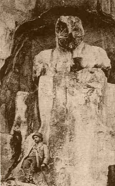 Vroeg 20e eeuwse ansichtkaart van het Hittitische beeld van de Moedergodin Cybele in de Berg Sipylus, Magnesia aan de Sipylos