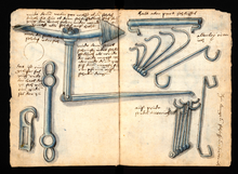 Various lock picks and tools for opening and picking locks from the Codex Loffelholz, Nuremberg 1505 Loffelholz-Codex Ms-Berol-Germ-Qu-132 Fol 028v-029r.png