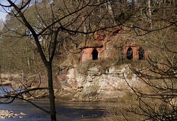 Looking North towards Lacy's Caves, by the River Eden Lacy's Caves.jpg