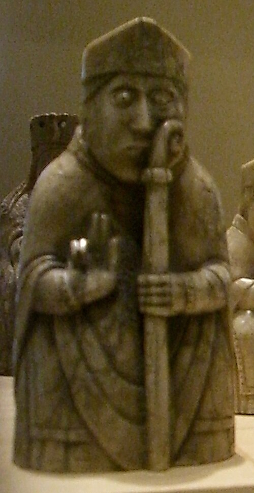 A bishop gaming piece of the Lewis chessmen.