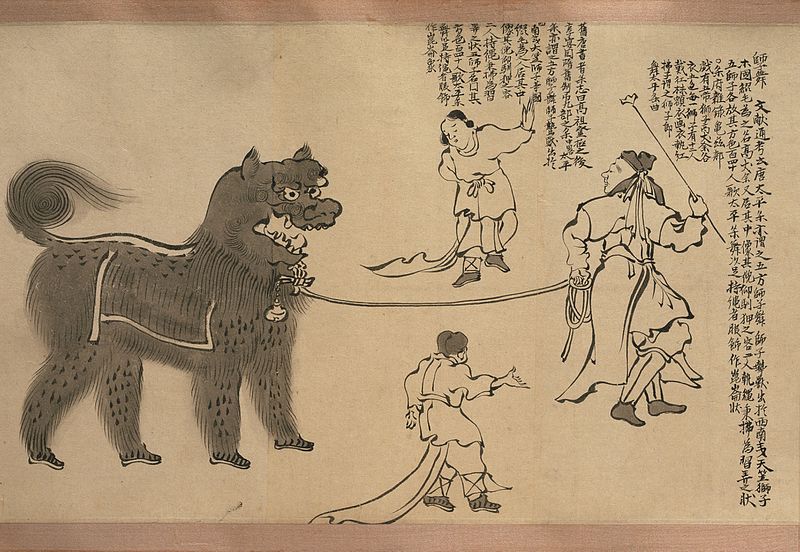 File:Lion dance - illustration from Shinzei-kogakuzu.jpg