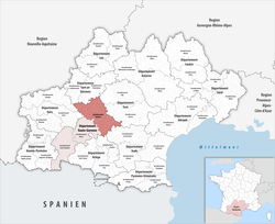 Toulouse arrondissementinin Oksitanya'daki konumu