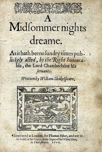 Title page of the first quarto of Shakespeare's Midsummer Night's Dream (1600)