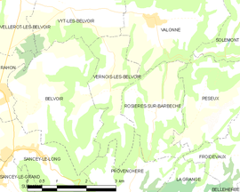 Mapa obce Vernois-lès-Belvoir