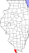 Harta statului Illinois indicând comitatul Alexander