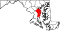 Harta statului Maryland indicând comitatul Anne Arundel