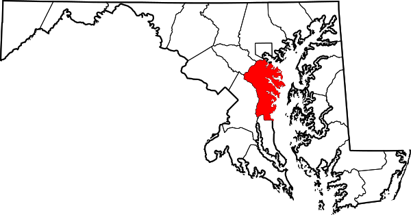 Map of Maryland highlighting Anne Arundel County
