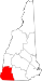 Harta statului New Hampshire indicând comitatul Cheshire