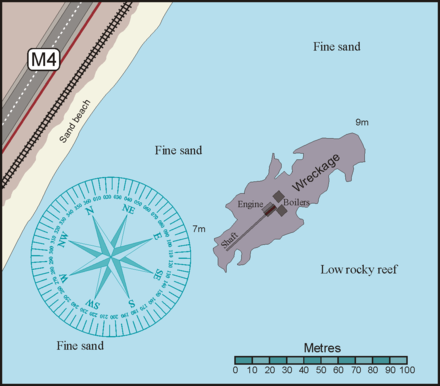 Map of the dive site at the wreck of the SS Clan Stuart.