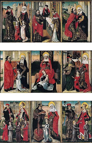 File:Master of the View of St Gudela, Life and family of St Anne (Brussels, ca 1475-1500) - centre panel.jpg