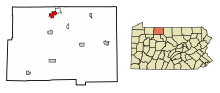 McKean County Pennsylvania Incorporated e Aree non incorporate Bradford Highlighted.svg