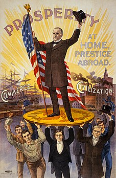 Affiche électorale utilisée pendant la campagne présidentielle américaine de William McKinley en 1896-1897. (définition réelle 2 786 × 4 267)