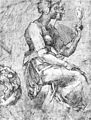 Studie einer sitzenden Frau, Feder und braune Tinte auf Papier, Raffaello da Montelupo nach Michelangelo (1514–1516)