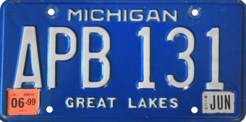 File:Michigan license plate, 1990–2001 with June 1999 sticker.png