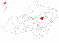 Mountain Lakes highlighted in Morris County. Inset map: Morris County highlighted in the State of New Jersey.
