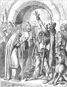 Nominoe's Vow, a Victorian illustration to a ballad about Nominoe in Barzaz Breiz in which he vows vengeance on the Franks for killing a Breton emissary Nomenoe (Tenniel).png