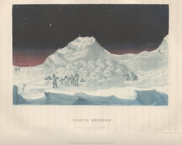 Depiction of an Inuit settlement on Boothia Peninsula in the 1830s, during John Ross' second expedition to find the Northwest Passage