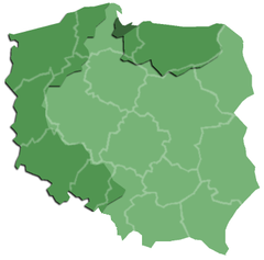 Present-day administrative division of Poland, Western and Northern Lands in dark green