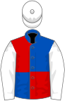 Royal blue and red (quartered), white sleeves and cap