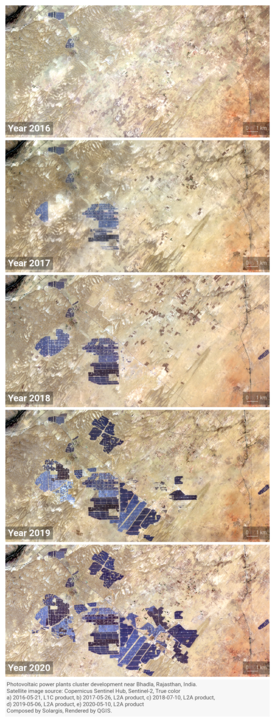 Development of Bhadla Solar Park documented on satellite Sentinel-2 imagery PV power plant cluster near Bhadla (India).png