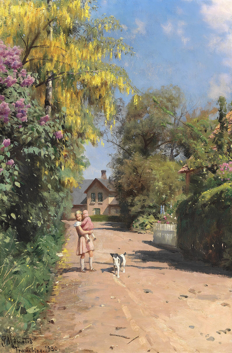 Peder Mønsted - Tidlig sommer med nyudsprungne syrener og guldregn - 1930.png