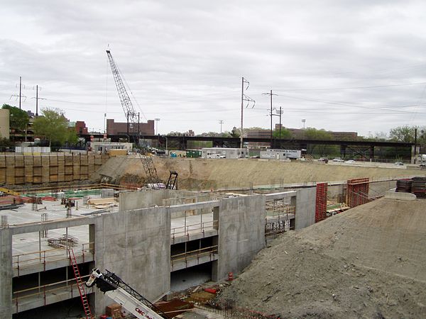 Foundations of the Perelman Center for Advanced Medicine being built after the demolition of the Philadelphia Civic Center