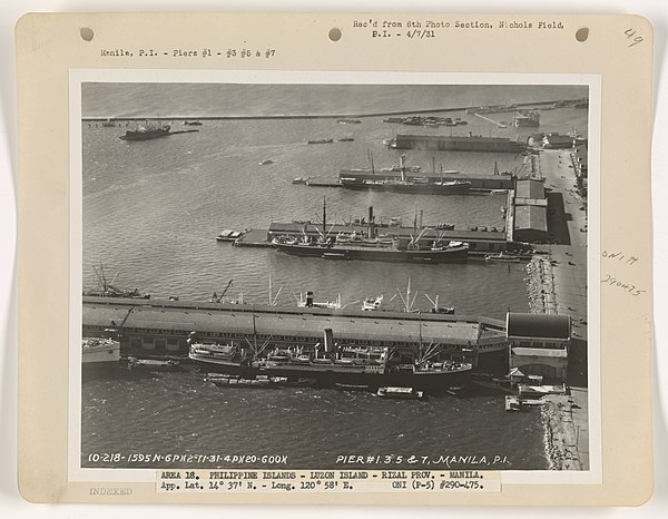 Aerial view of Piers #1, #3, #5 and #7 in 1931