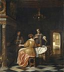 Pieter de Hooch - Interior dengan seorang Pria dan Dua Wanita Conversing.jpg