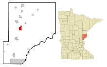 Pine County Minnesota Incorporated and Unincorporated area Sandstone Highlighted.svg