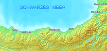 Ostteil des Pontischen Gebirges, Kartenausschnitt ~200×450 km