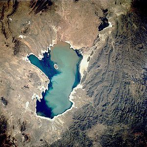 The Poopó lake with the mountain group to the east