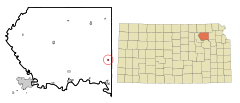Pottawatomie County Kansas Incorporated and Unincorporated areas Emmett Highlighted.svg