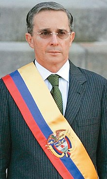 President Alvaro Uribe with the Presidential sash Presidente Alvaro Uribe Velez.jpg