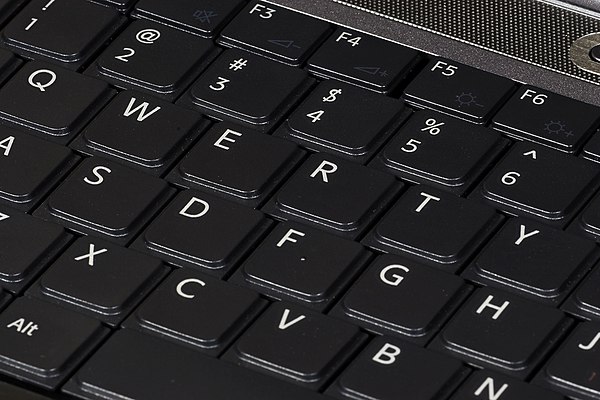 A laptop computer keyboard using the QWERTY layout