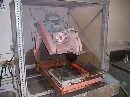 Rock saws are used for cutting samples for researchers. Rocksaw.jpg