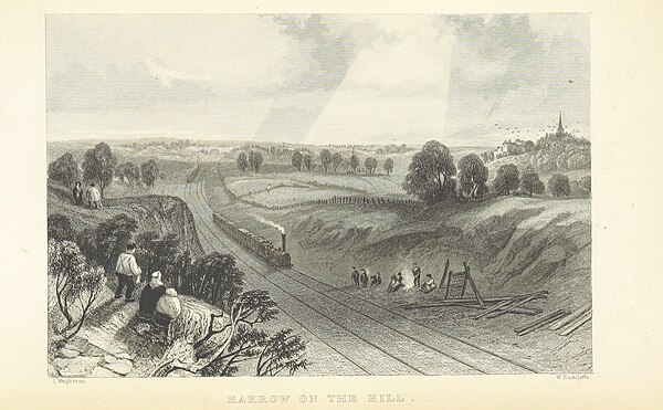 The London to Birmingham railway, train illustrated near present-day Kenton (1839)