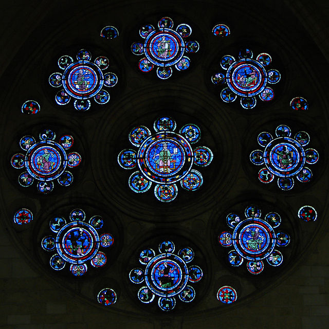 חלונות ויטראז' מהמאה ה-13 בקתדרלת לאן הגותית, המתארות את שבע האמנויות החופשיות.