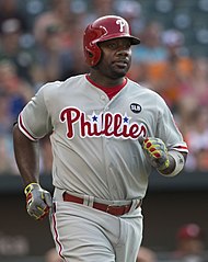 Photograph of Ryan Howard, Phillies' first baseman from 2004 to 2016 running the bases