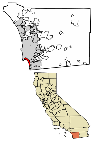 Location of Coronado in San Diego County, California.