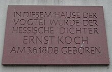 Memorial plaque on the house where Ernst Koch was born