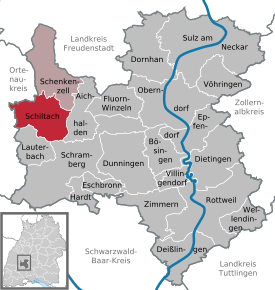 Poziția orașului Schiltach pe harta districtului Rottweil