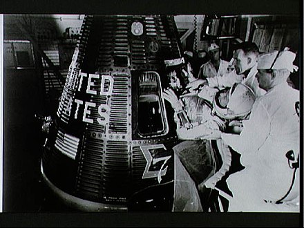 Brother Wally Schirra entering capsule Sigma 7 (1962)