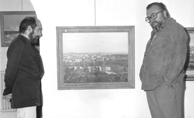 Leone and artist Vincenzo Romano Salvia in Rome, 1971