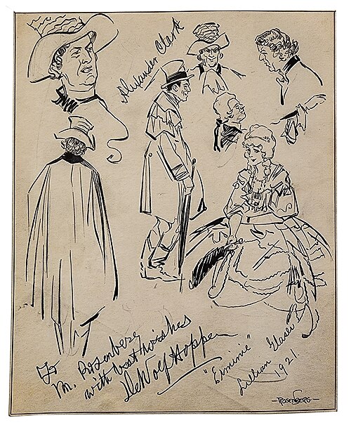 DeWolf Hopper autographed sketch by Manuel Rosenberg for the Cincinnati Post, 1921