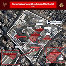 Map released by Israel alleging military use of the al-Shifa hospital compound SoI-War 23-10-27 IDF 07-03.jpg