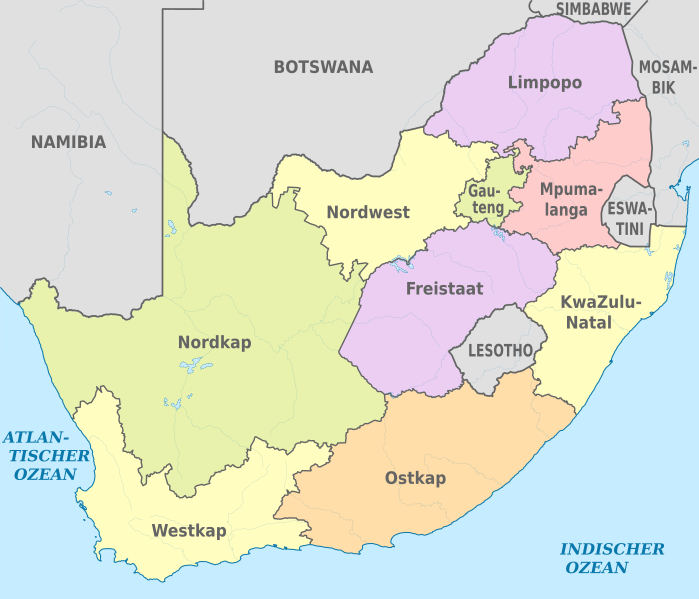 File:South Africa, administrative divisions - de - colored.svg