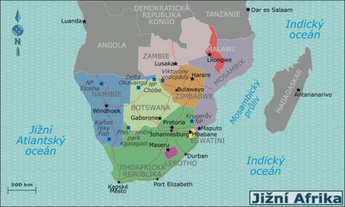 Mapa jižní Afriky