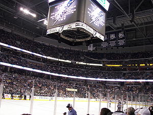 The interior of Amalie Arena (then named the St. Petersburg Times Forum) during a Lightning home game in 2007
