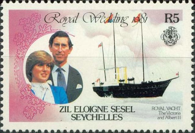 Diana and Charles's wedding commemorated on a stamp by the Post of Seychelles