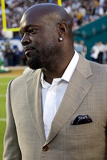 Running back Emmitt Smith was drafted by the Cowboys in 1990 and inducted into the Pro Football Hall of Fame in 2010. He spent 13 seasons with the Cowboys, during which time he was named NFL MVP, was a 5-time All-Pro, made eight Pro Bowls, and became the league's all-time leader in career rushing yards and rushing touchdowns. Super Bowl 44 Emmitt Smith (4344089199) (cropped).jpg